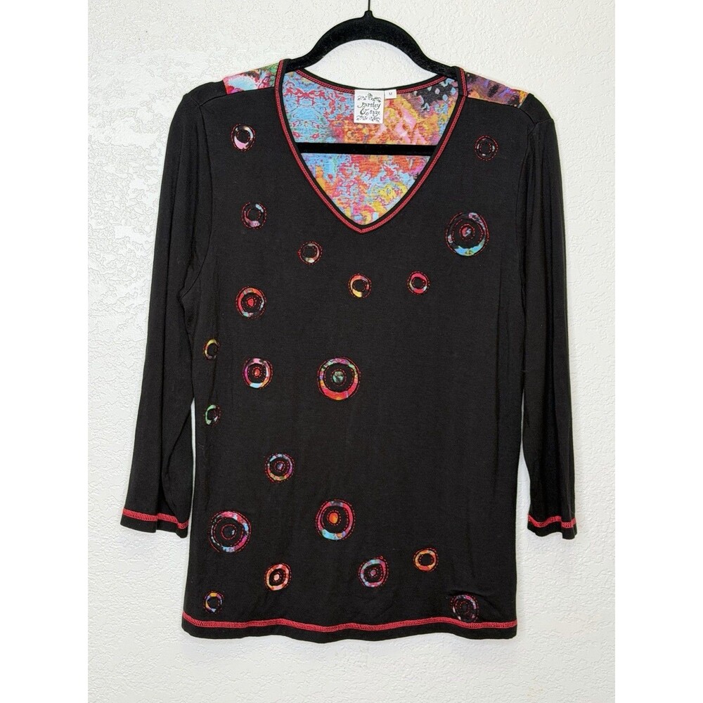 Parsley & Sage Arsty Blouse Sz M Abstract Tie Dye 3/4 Sleeve V-Neck Boho Hippie